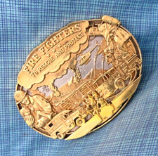 Fire Fighter Belt Buckle Rescue Protect GP/SP Vtg 80s Award Design Medals.SHY831