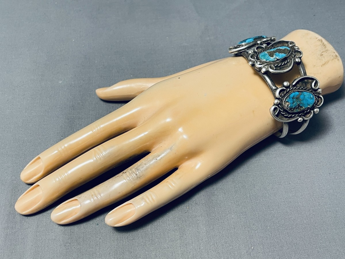 ORNATE VINTAGE NAVAJO 3 old deposit TURQUOISE STERLING