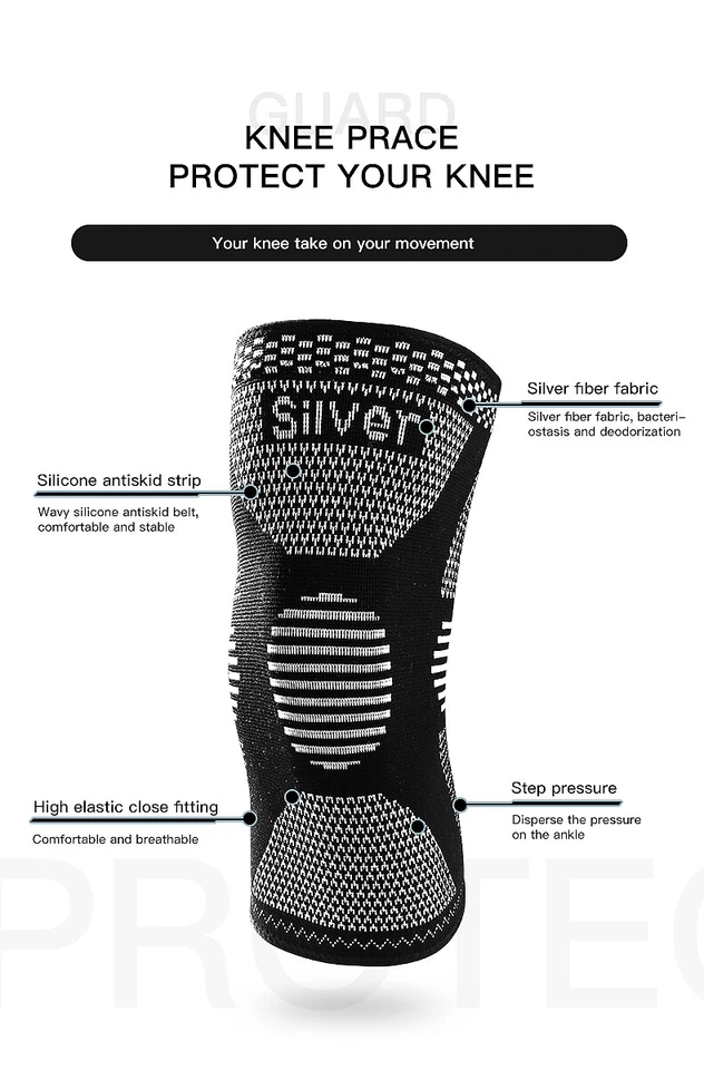 2x Knee Sleeves Copper Silver Compression Brace Support Sport Joint Injury Pain - Image 4 of 4