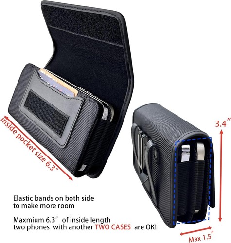 Horizontal Dual Phone Holster Pouch Case For Two Phones, Nylon Double Decker - 第 4/7 張圖片