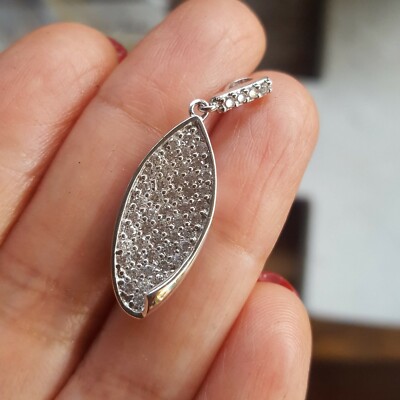 925 Genuine Sterling Silver Wave Cubic Zirconia Pendant 