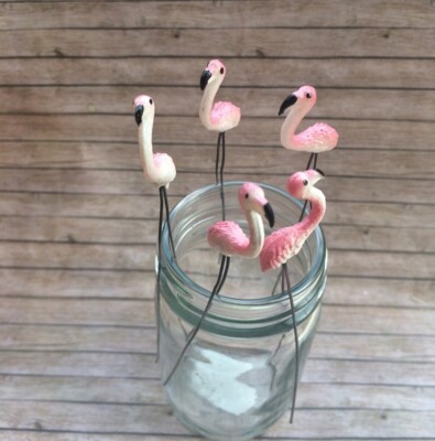 5 Pcs Pink Flamingo Bird Miniature Dollhouse Fairy Garden Accessories Terrarium 