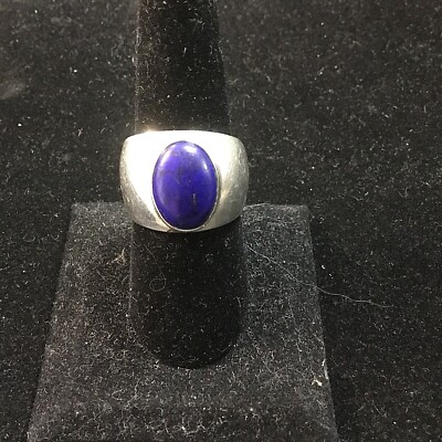 VTG Sterling Silver - Mexico CII Lapis Stone Tapered Band Ring Size 9- 12 grams