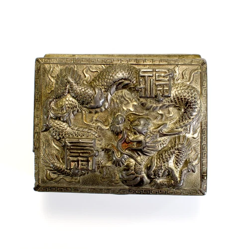 Dragon Tobacco Box Vintage Fú Shòu Japanese Antimony Wood Lined READ