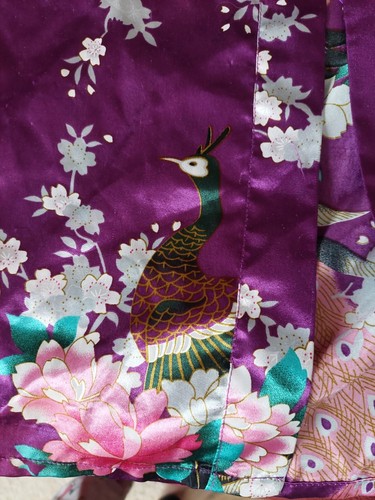 Chinese Japanese Purple Peacock Vintage Kimono Short Robe Size 10 Belt Top - Picture 3 of 9