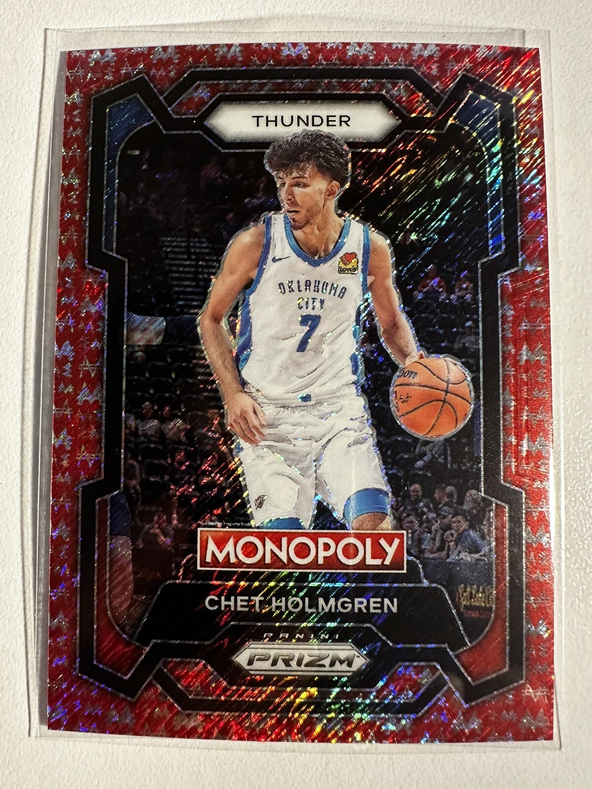 2023-24 Prizm Monopoly Chet Holmgren #62 Red Millionaire Shimmer /100 Thunder