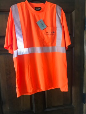 New United Airlines Tech Ops Shirt High Visibility Orange Mens XL  w Pocket
