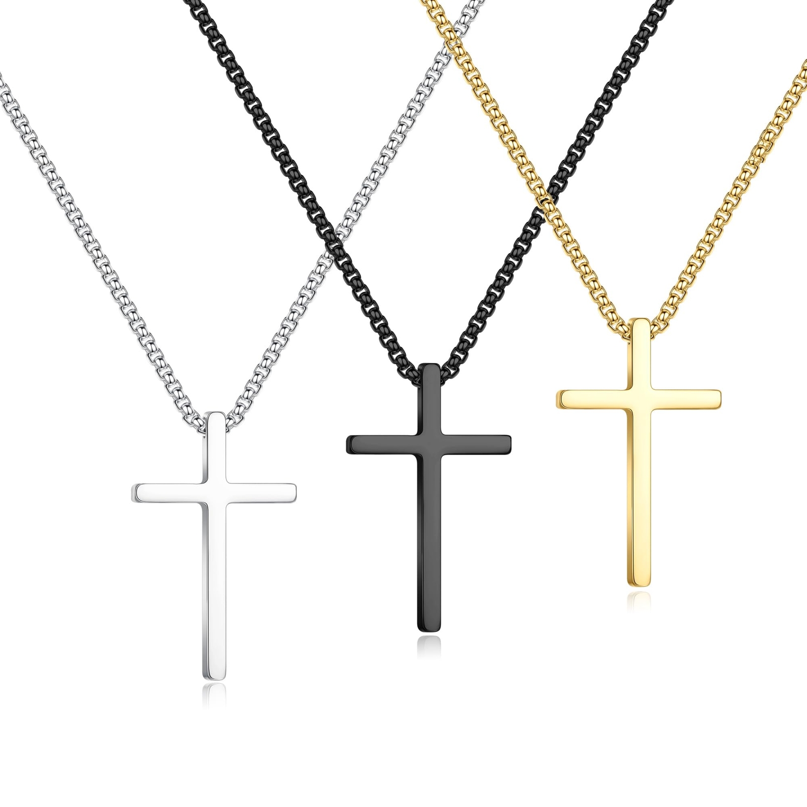Cross Necklace for Men Women - Cross Chain for Men, Silver Black Gold Stainle...