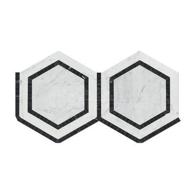 Carrara White Italian (Bianco Carrara) Marble 5'' Hexagon Combination Mosaic Tile