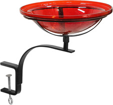 12" Red Crackle Birdbath- Rail Mount Bracket