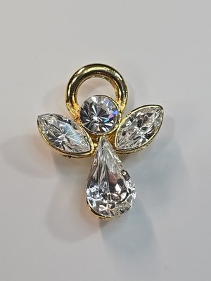 April Guardian Angel Pin Faceted Faux Gems Clear Body, Face & Wings Large Size