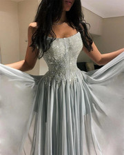 Exquisite Chiffon Prom Dresses Strapless Sequin Draped Evening Gown Prom Dresses