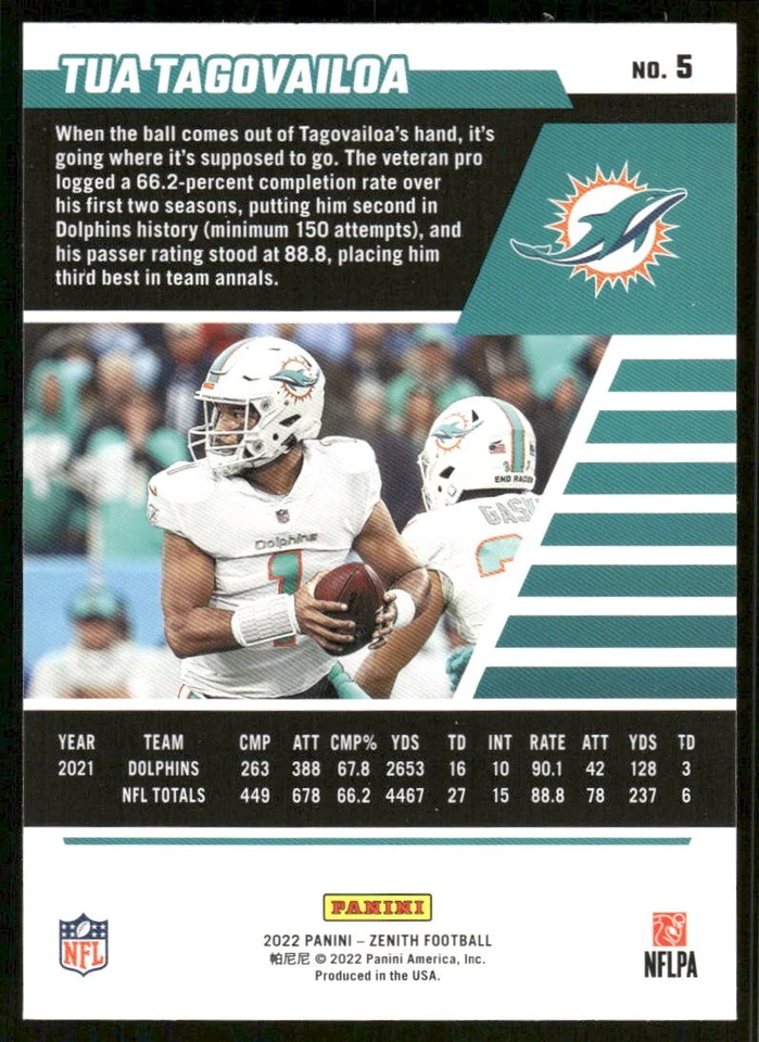 2022 Zenith #5 Tua Tagovailoa Red Zone - Image 2 of 2