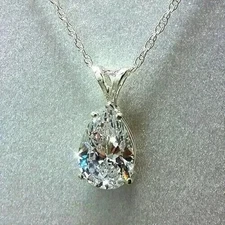 5Ct Pear Lab-Created Diamond Solitaire Pendant Necklaces 14K White Gold Plated