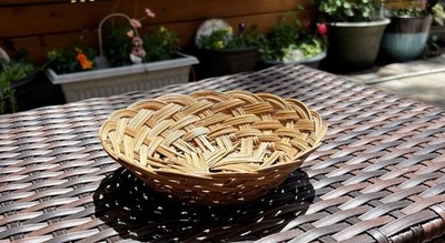Vintage Wicker Rattan Woven Slat Bowl Basket 9'' Boho MCM Farmhouse Decor