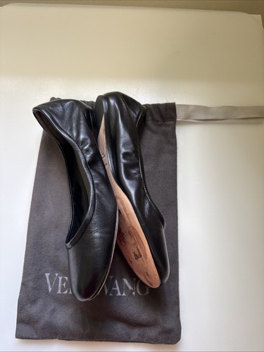 Vera Wang Ballet Leather Flats 7.5M Black With Rounded Top Little Wedge Heel - Picture 5 of 9