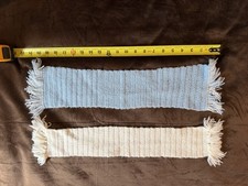 Vintage 1950s Handmade Knit Childrens Scarves Blue Ivory Fringe Set of 2
