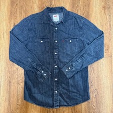 Levis Denim Western Pearl Snap Button Up Long Sleeve Mens Small 100 Cotton Blue