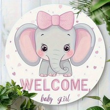 Pink Elephant Welcome Round 78Inch Cute Kids Room Aluminum Wall Decoration