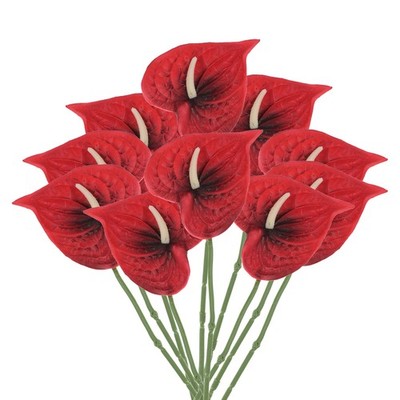 10Pcs 13'' Artificial Anthurium Lily Flowers Floral Bouquet Decor Dark Red