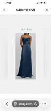 Amsale Navy Blue Strapless Satin Gown 16 runs small would fit size 14
