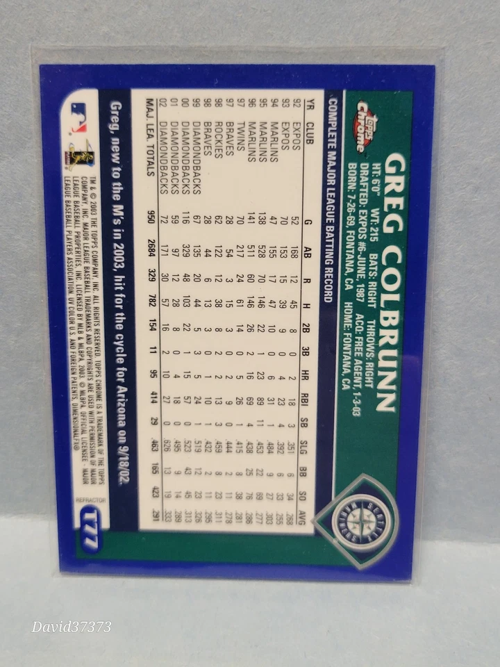 2003 Topps Chrome Traded & Rookies - Greg Colbrunn #T77 REFRACTOR - Image 2 of 2