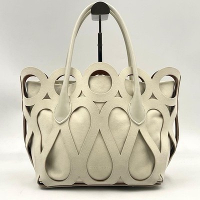 MARY AL TERNA MAZE Tote Bag Ivory Leather Canvas Balloon Bag