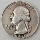 1952-S Washington Quarter - Raw - Circulated condition - Heavy Wear - 90% Silver