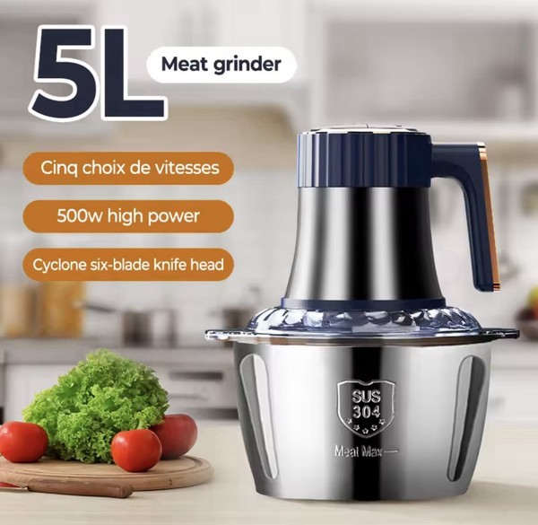 Picadora de carne eléctrica de 2L/5L, procesador de alimentos, picadora de acero
