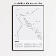 Moab City Map Print, Utah Travel Poster, Modern Map, Wall Decor Art