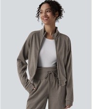 Halara Ribbed Stand Collar Long Sleeve Zipper Casual Jacket with Pockets Size M