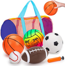 5 Pack Sports Balls Set for Kids with Bag Toddlers 1-3 Football Soccer Basketbal