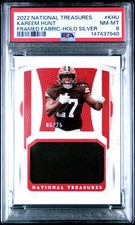 2022 NATIONAL TREASURES FRAMED FABRIC HOLO SILVER #KHU KAREEM HUNT 6/25 PSA 8