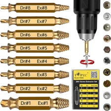 Topec Damaged Screw Extractor Set 8Pcs, HSS 4341 Easy Out 8-piece, Gold 