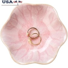 Ceramic Lotus Leaf Ring Holder Dish Jewelry Tray Magic Glaze Home Decor Gift New