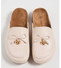 Tory Burch shoes Tory Charm Mules Flat Slip-on Brie Genuine Leather Natural 9
