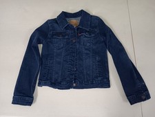 Levi  s Girls Denim Trucker Jacket Size M 10-12 Dark Wash Jean Coat Stretch