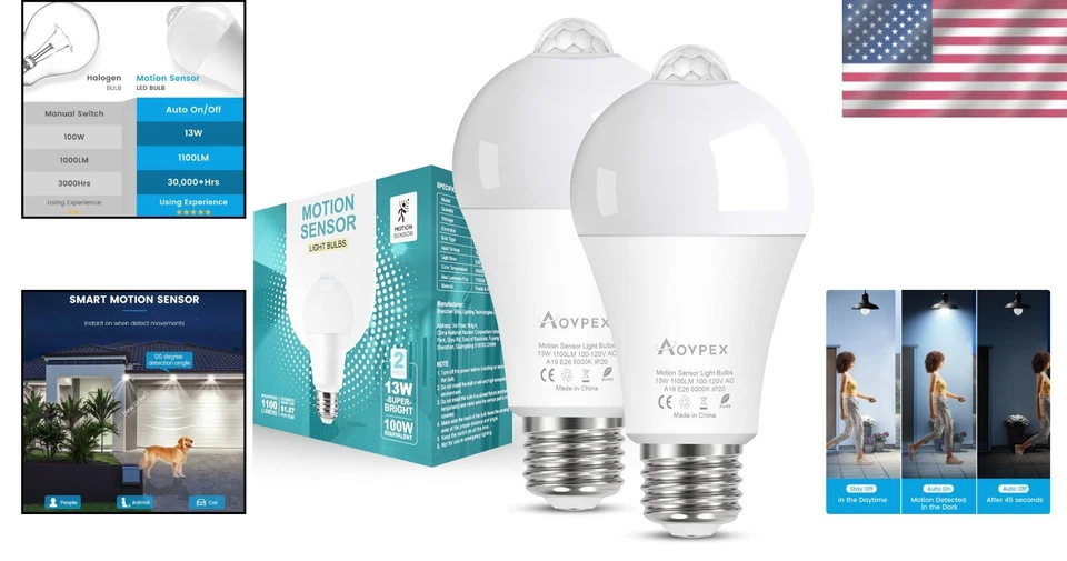 Motion Sensor Light Bulbs LED 13W 100W Equivalent Security Indoor Outdoor - Image 2 of 4
