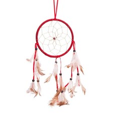 15" Traditional Red Dream Catcher with Feathers Wall or Car Hanging Ornament Si