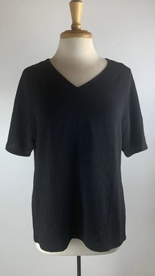 Standard Black Short Sleeve V Neck Shirt Top Medium 100% Polyester Lightweight