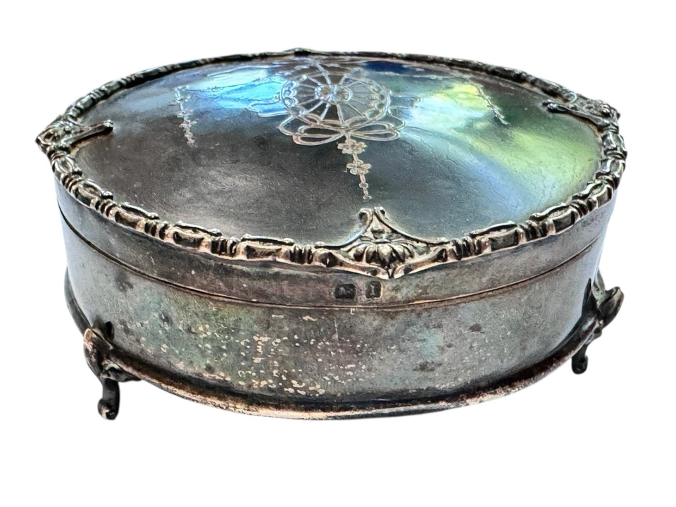 Antigua caja de tocador de piqué de tortuga sintética de plata esterlina MAPPIN & WEBB Co. 214 g Foto 4 de 4