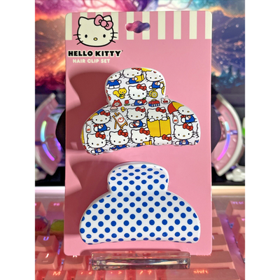 Hello Kitty Hair Claw Clip White Blue 2 Set Accessory Polka  display picture 1