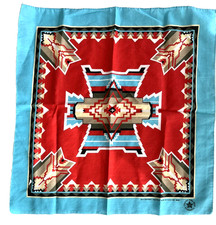 Vintage Large Bandana Handkerchief Bright Color Aztec Southwest Poly Cotton USA
