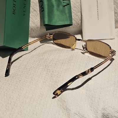 Bottega Veneta BV1381S Gold Oval Sonnenbrille gelbe Gläser Metallgestell authentisch