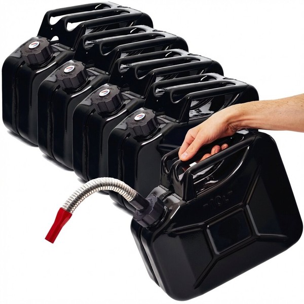 Bw® Metall Benzinkanister Mit Schraubverschluss 5X10 Liter + AusgießEr - Schwarz-image