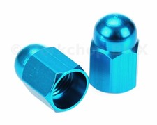 Aluminum Bicycle Acorn Schrader Valve Caps Pair Bright Blue