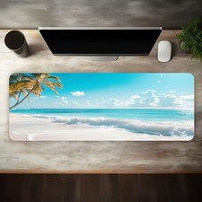 1 Large E-sports Gaming Mouse Pad Featuring a Refreshing Beach Design with Blue