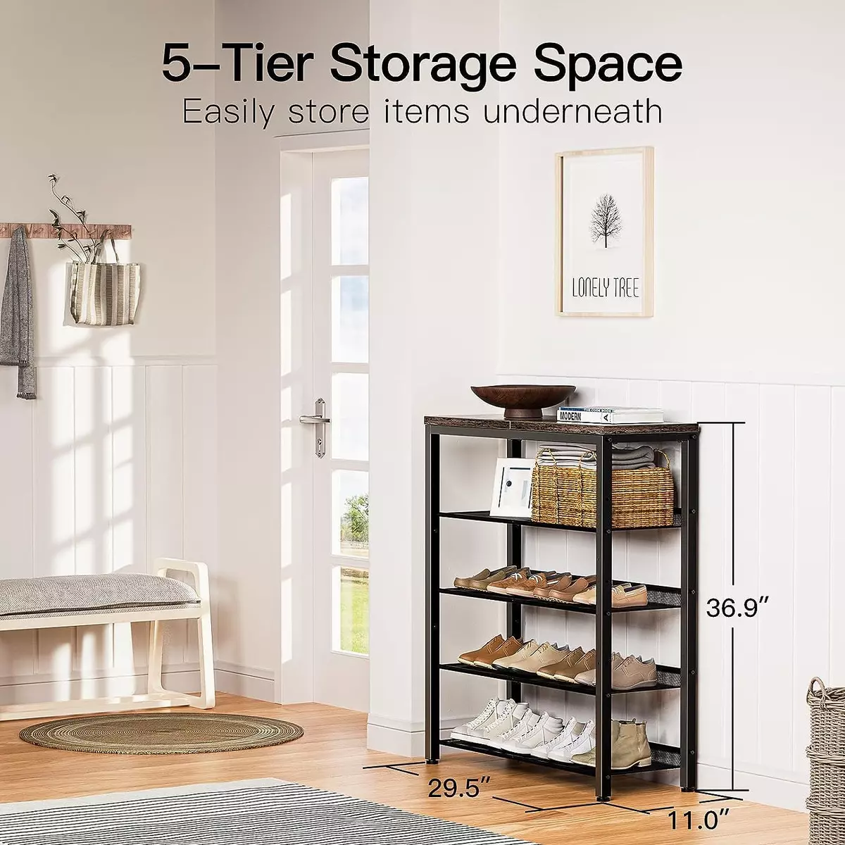 Pipishell 5-Tier Shoe Rack for Entryway and Small Spaces with Wooden Top 