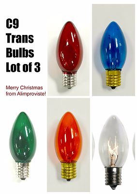 3PK C9 Traditional Classic Light BULB Christmas Red Blue Green Orange Clear 1632
