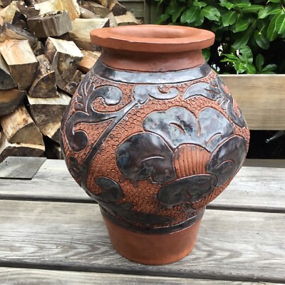 Große Vintage naive rustikale Spule gebaut Studiokeramik Vase signiert R Brooker